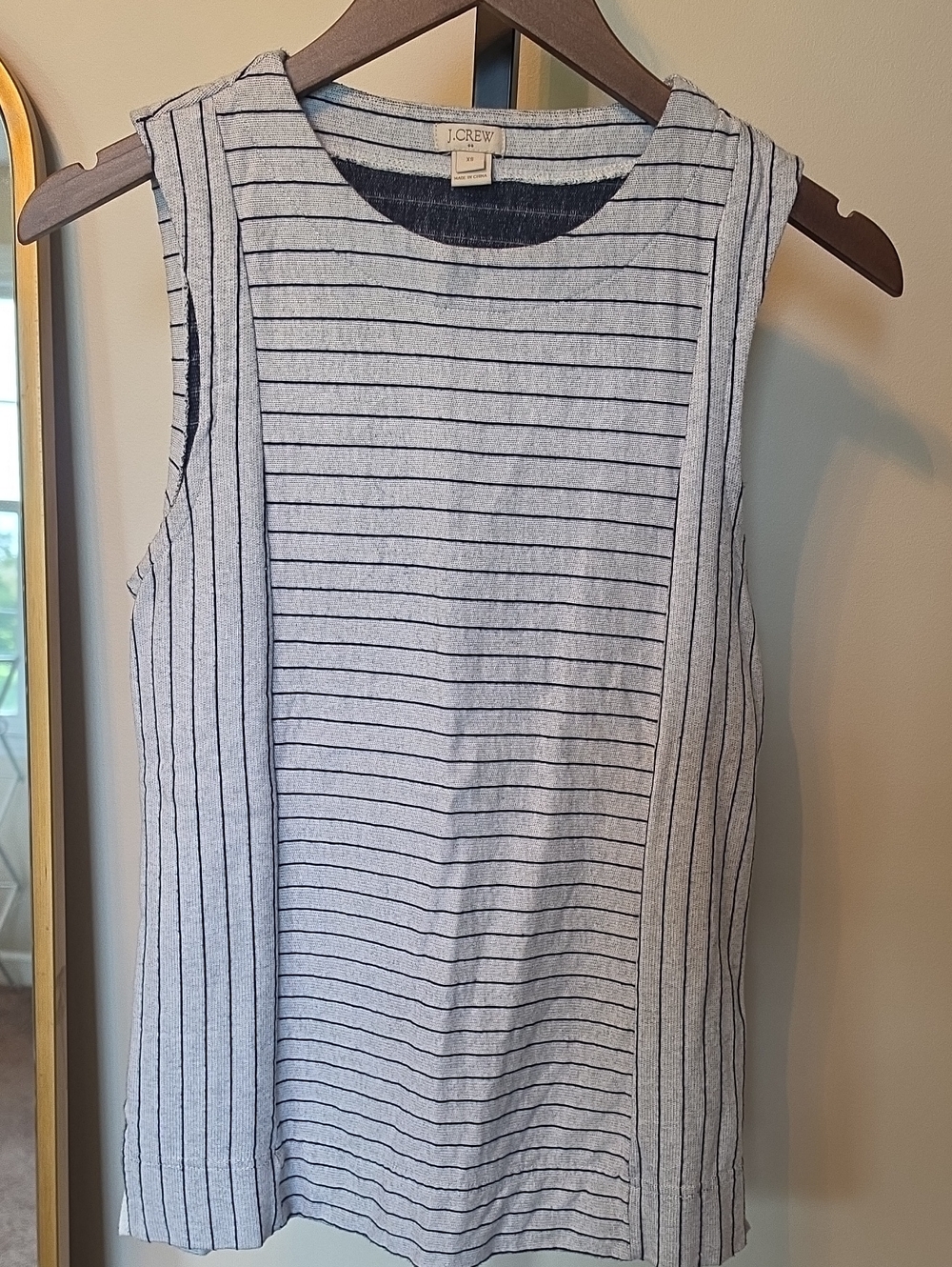 J. Crew Gray Tank with Navy Pinstripes, XS
